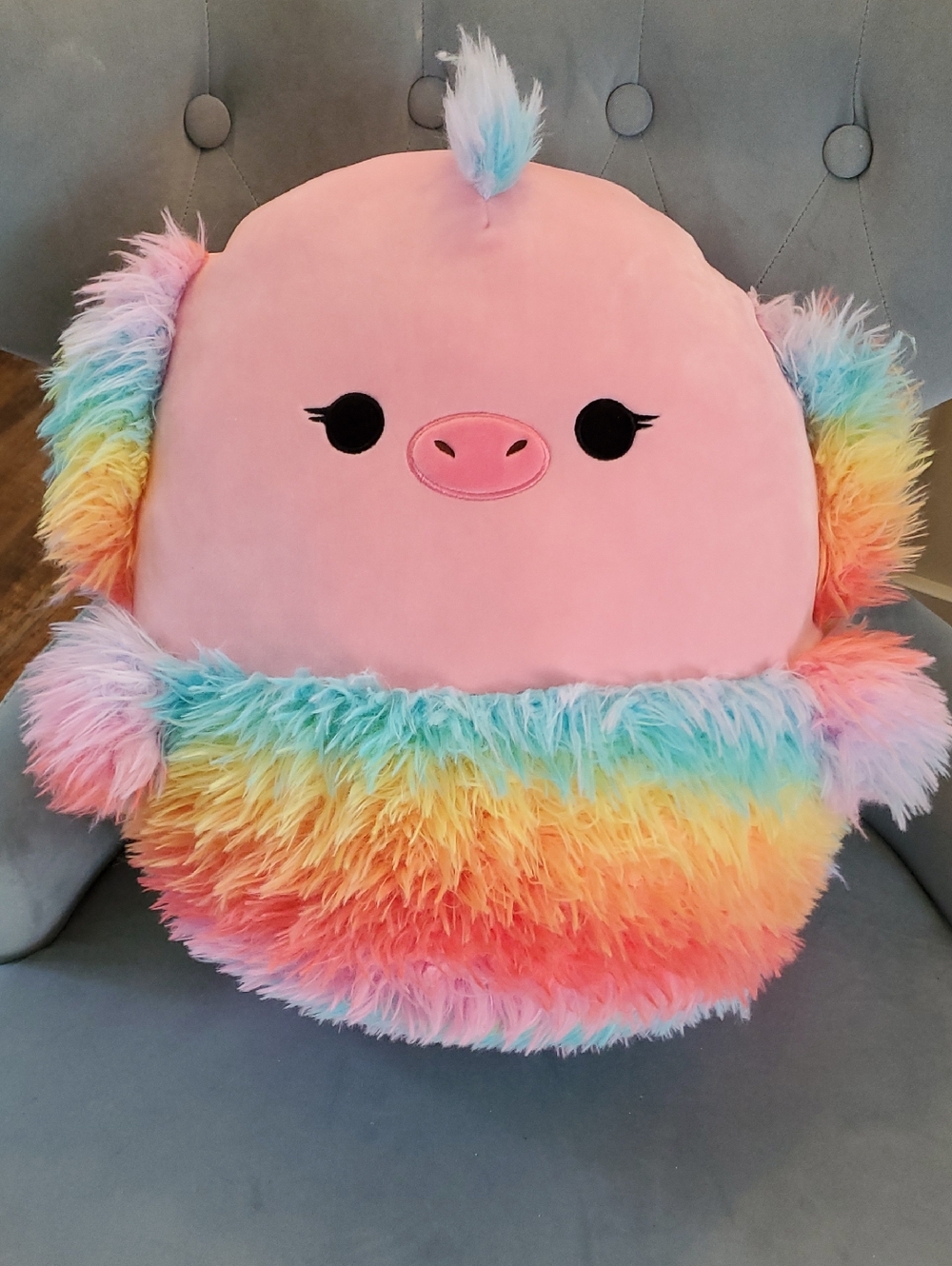 16" ELDA OSTRICH Squishmallows Pink Rainbow Plush Pillow - Pastel Multicolor Fur